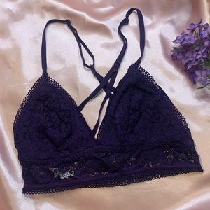 Deep purple lace boho cross back bralette